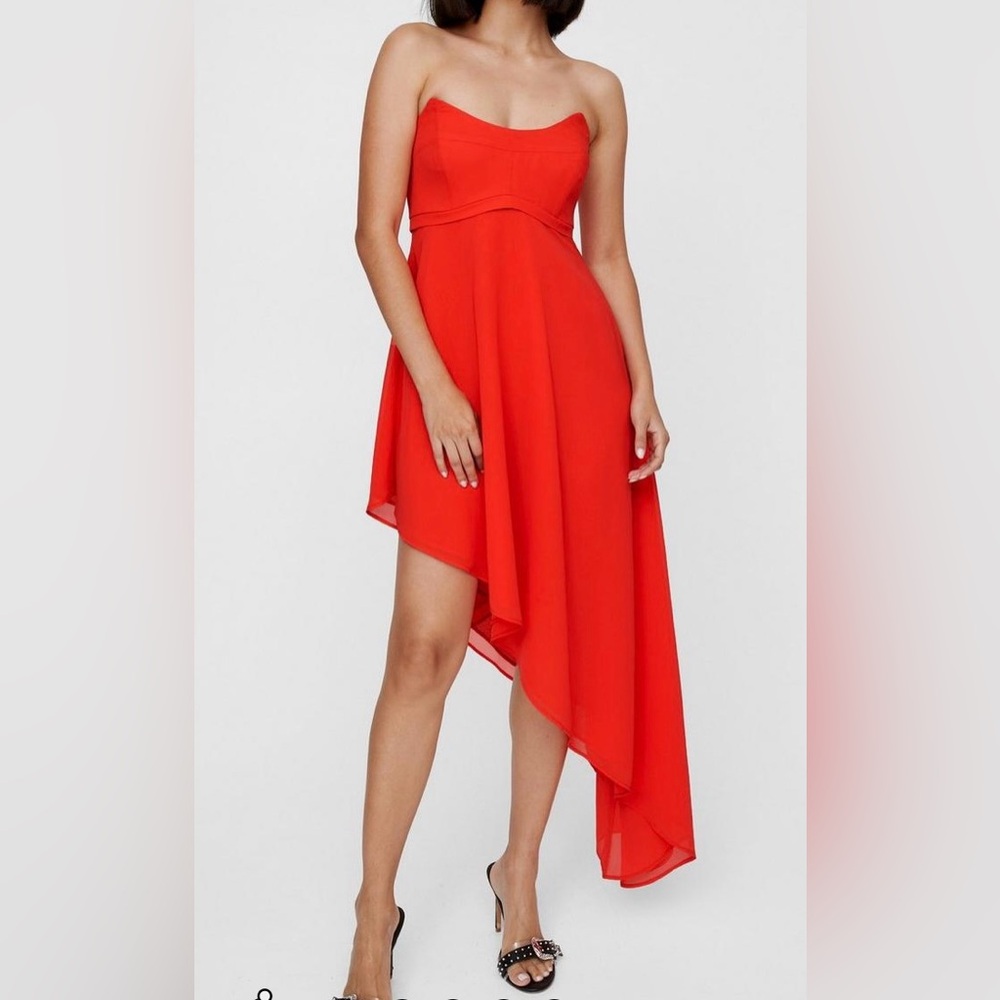 Nasty Gal NWT Red Corset Bandeau Asymmetric Hem Dress sz 8